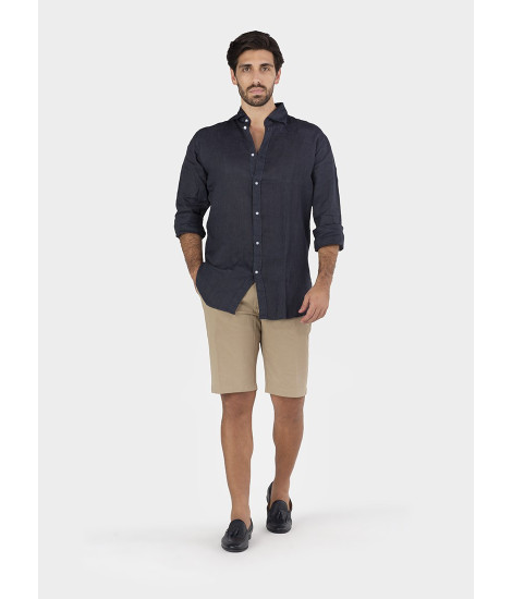 NAVY BLUE LINEN SHIRT | JOHN TWEED TAILORED 2