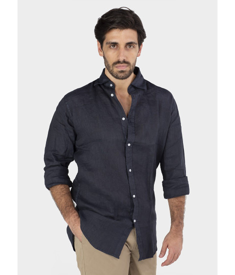 NAVY BLUE LINEN SHIRT | JOHN TWEED TAILORED