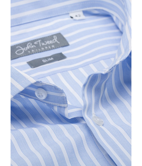 Camisa Algodão Azul Risca Branca Larga | JOHN TWEED TAILORED 2